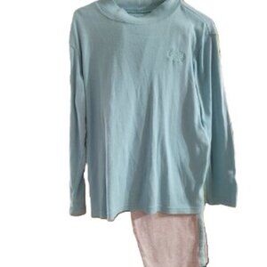 H413-EUC Pale Teal Top Embroidery Crest Matching Pants Teal Stripe